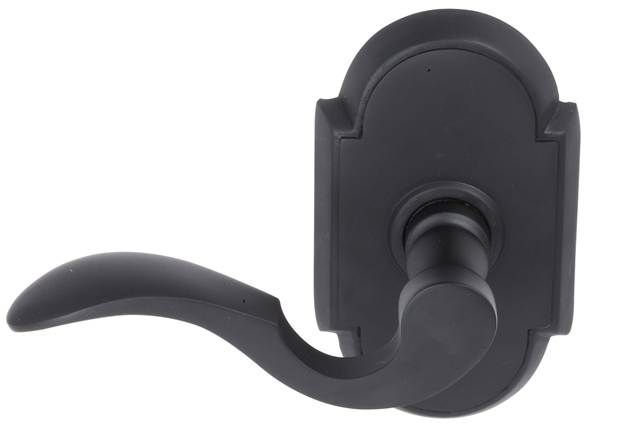 Emtek 8108CUS19LH Cortina Lever Left Hand 2-3/8" Backset Passage with # 8 Rose for 1-1/4" to 2" Door Flat Black Finish