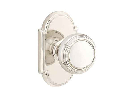 Emtek Knob 2-3/8" Backset Passage with # 8 Rose for 1-1/4" to 2" Door - Reversible in Polished Nickel Lifetime