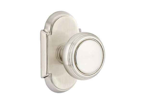 Emtek Knob 2-3/8" Backset Passage with # 8 Rose for 1-1/4" to 2" Door - Reversible in Satin Nickel