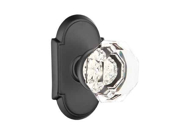 Emtek Town Glass Knob 2-3/8" Backset Passage with # 8 Rose for 1-1/4" to 2" Door - Reversible in Flat Black