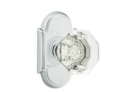 Emtek Town Glass Knob 2-3/8" Backset Passage with # 8 Rose for 1-1/4" to 2" Door - Reversible in Polished Chrome