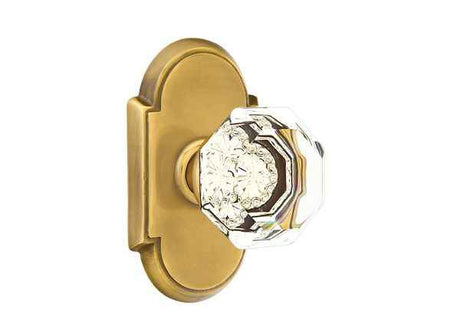 Emtek Town Glass Knob 2-3/8" Backset Passage with # 8 Rose for 1-1/4" to 2" Door - Reversible in French Antique Brass
