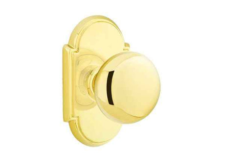 Emtek Knob 2-3/8" Backset Passage with # 8 Rose for 1-1/4" to 2" Door - Reversible in Polished Brass Lifetime
