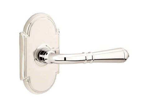 Emtek Lever Left Hand 2-3/8" Backset Passage with # 8 Rose for 1-1/4" to 2" Door in Polished Nickel Lifetime