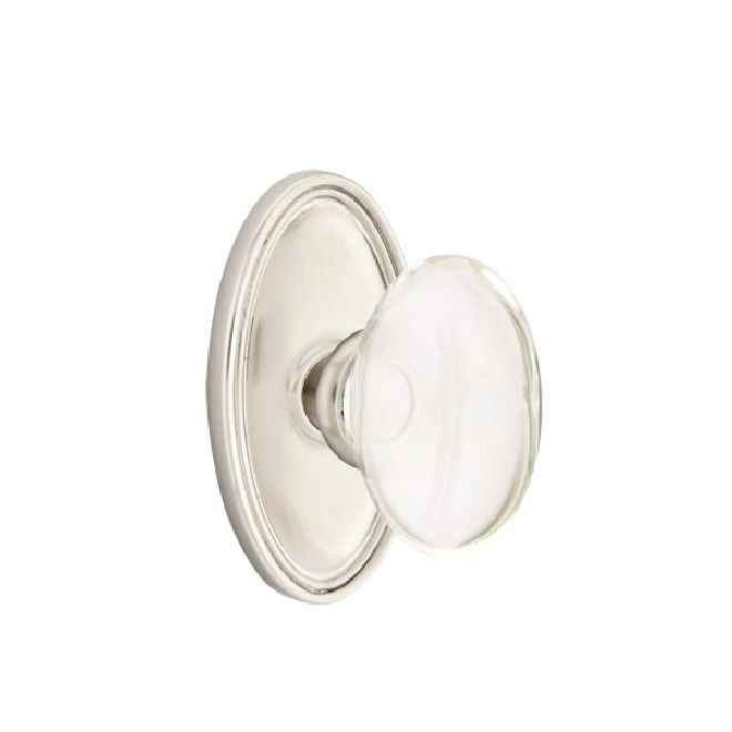 Emtek Glass Knob 2-3/8" Backset Passage with Oval Rose for 1-1/4" to 2" Door - Reversible in Satin Nickel