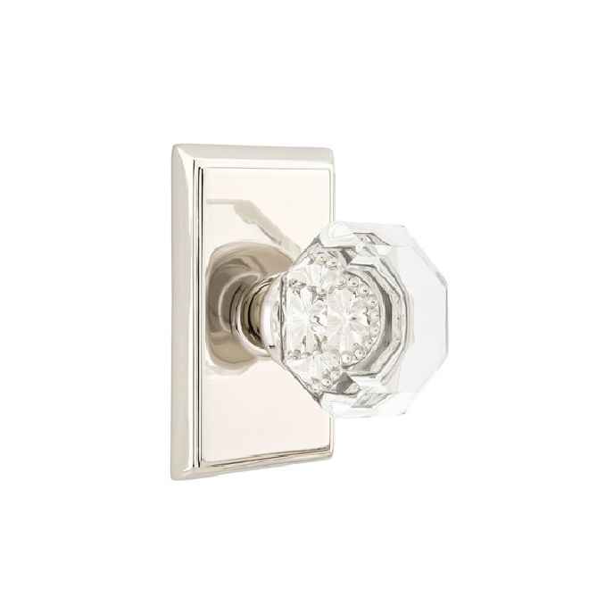 Emtek Town Glass Knob 2-3/8" Backset Passage with Rectangular Rose for 1-1/4" to 2" Door - Reversible in Polished Nickel Lifetime
