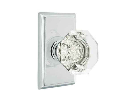 Emtek Town Glass Knob 2-3/8" Backset Passage with Rectangular Rose for 1-1/4" to 2" Door - Reversible in Polished Chrome