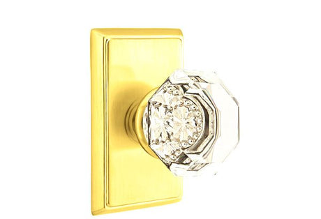 Emtek Town Glass Knob 2-3/8" Backset Passage with Rectangular Rose for 1-1/4" to 2" Door - Reversible in Polished Brass Lifetime