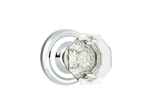 Emtek Town Glass Knob 2-3/8" Backset Privacy with Regular Rose for 1-1/4" to 2" Door - Reversible in Polished Chrome