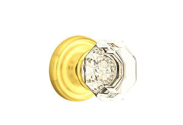 Emtek Town Glass Knob 2-3/8" Backset Privacy with Regular Rose for 1-1/4" to 2" Door - Reversible in Polished Brass Lifetime