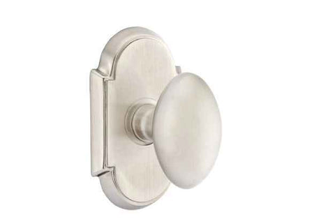 Emtek Knob 2-3/8" Backset Privacy with # 8 Rose for 1-1/4" to 2" Door - Reversible in Satin Nickel