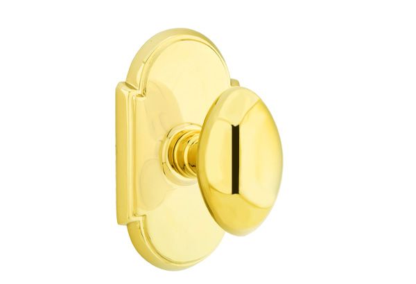 Emtek Knob 2-3/8" Backset Privacy with # 8 Rose for 1-1/4" to 2" Door - Reversible in Polished Brass Lifetime