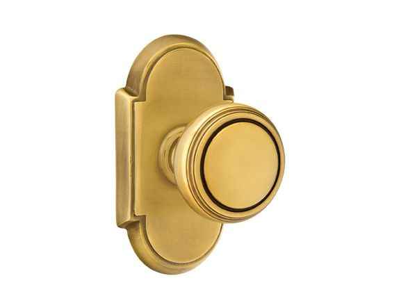 Emtek Knob 2-3/8" Backset Privacy with # 8 Rose for 1-1/4" to 2" Door - Reversible in French Antique Brass