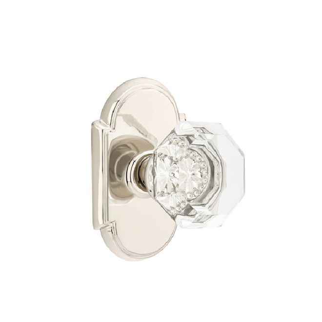 Emtek Town Glass Knob 2-3/8" Backset Privacy with # 8 Rose for 1-1/4" to 2" Door - Reversible in Polished Nickel Lifetime