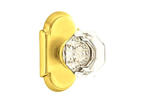 Emtek Town Glass Knob 2-3/8" Backset Privacy with # 8 Rose for 1-1/4" to 2" Door - Reversible in Polished Brass Lifetime