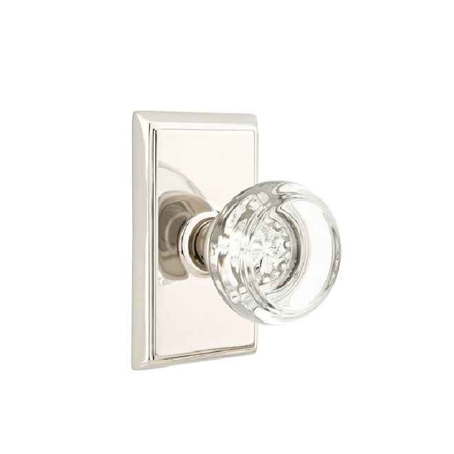 Emtek Glass Knob 2-3/8" Backset Privacy with Rectangular Rose for 1-1/4" to 2" Door - Reversible in Polished Nickel Lifetime