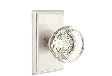 Emtek Glass Knob 2-3/8" Backset Privacy with Rectangular Rose for 1-1/4" to 2" Door - Reversible in Satin Nickel