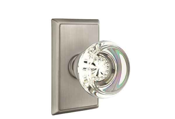 Emtek Glass Knob 2-3/8" Backset Privacy with Rectangular Rose for 1-1/4" to 2" Door - Reversible in Pewter