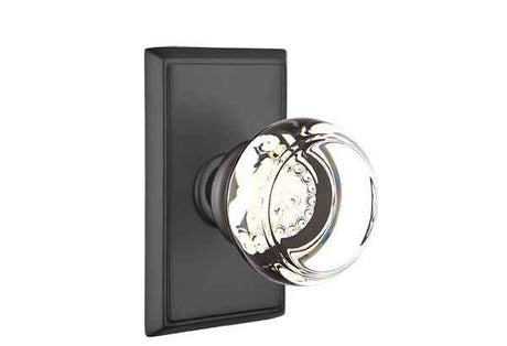 Emtek Glass Knob 2-3/8" Backset Privacy with Rectangular Rose for 1-1/4" to 2" Door - Reversible in Flat Black