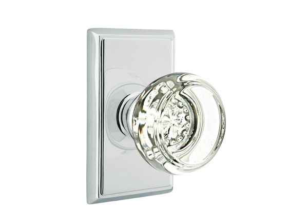 Emtek Glass Knob 2-3/8" Backset Privacy with Rectangular Rose for 1-1/4" to 2" Door - Reversible in Polished Chrome