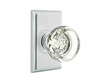 Emtek Glass Knob 2-3/8" Backset Privacy with Rectangular Rose for 1-1/4" to 2" Door - Reversible in Polished Chrome
