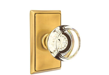 Emtek Glass Knob 2-3/8" Backset Privacy with Rectangular Rose for 1-1/4" to 2" Door - Reversible in French Antique Brass