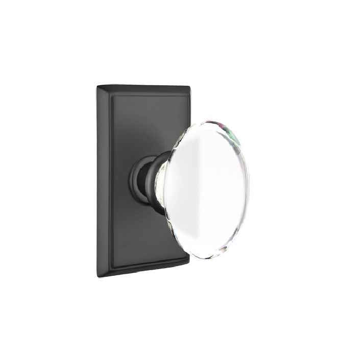 Emtek Glass Knob 2-3/8" Backset Privacy with Rectangular Rose for 1-1/4" to 2" Door - Reversible in Flat Black