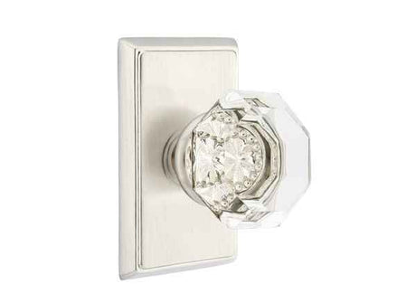 Emtek Town Glass Knob 2-3/8" Backset Privacy with Rectangular Rose for 1-1/4" to 2" Door - Reversible in Satin Nickel