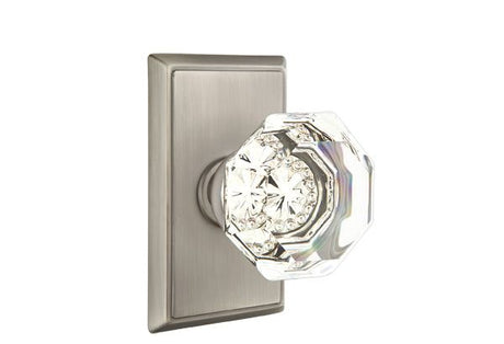 Emtek Town Glass Knob 2-3/8" Backset Privacy with Rectangular Rose for 1-1/4" to 2" Door - Reversible in Pewter