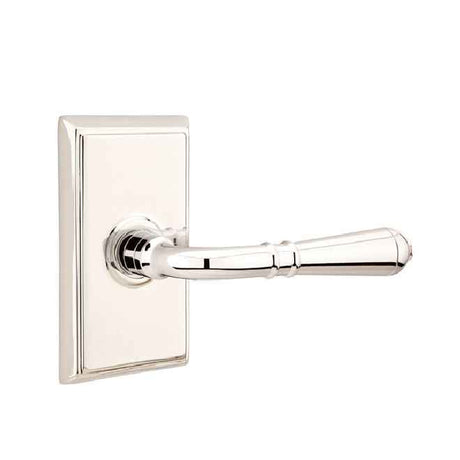 Emtek Lever Right Hand 2-3/8" Backset Privacy with Rectangular Rose for 1-1/4" to 2" Door in Polished Nickel Lifetime
