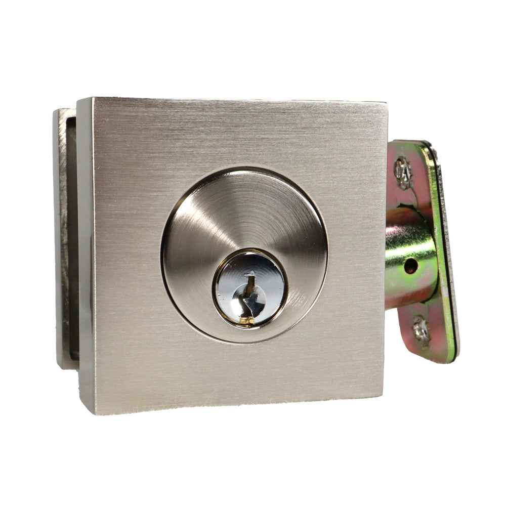 Emtek Single Cylinder Deadbolt with Radius Latch Strike with 2-3/8" and 2-3/4" Backset for 1-3/4" Door in Satin Nickel