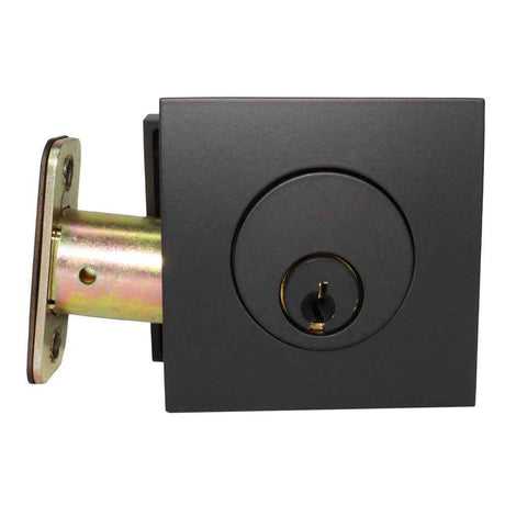 Emtek Single Cylinder Deadbolt with 2-3/8" and 2-3/4" Backset for 1-3/4" Door with Radius Latch Strike in Flat Black