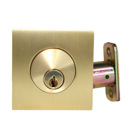 Emtek Single Cylinder Deadbolt with 2-3/8" and 2-3/4" Backset for 1-3/4" Door with Radius Latch Strike in Satin Brass