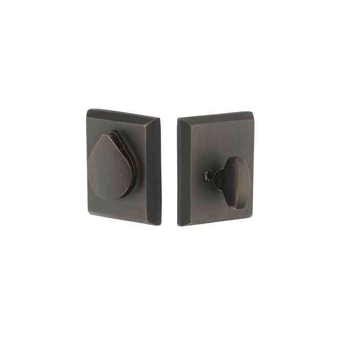 Emtek Rustic Modern Rectangular with Flap Single Cylinder Deadbolt with 2-3/8" and 2-3/4" Backset for 1-3/4" Door - Reversible in Medium Bronze