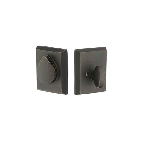 Emtek Rustic Modern Rectangular with Flap Single Cylinder Deadbolt with 2-3/8" and 2-3/4" Backset for 1-3/4" Door - Reversible in Medium Bronze