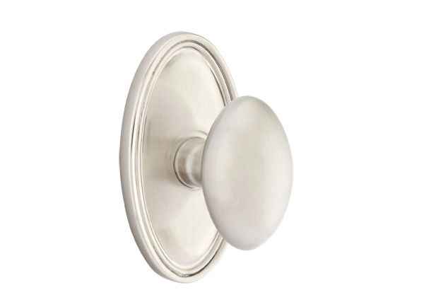 Emtek Knob Dummy Pair with Oval Rose for 1-1/4" to 2" Door - Reversible in Satin Nickel