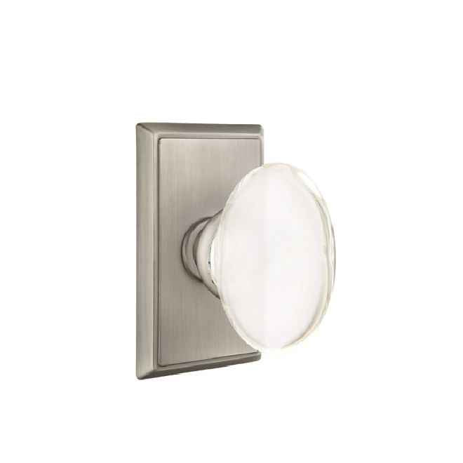 Emtek Glass Knob Dummy Pair with Rectangular Rose for 1-1/4" to 2" Door - Reversible in Pewter