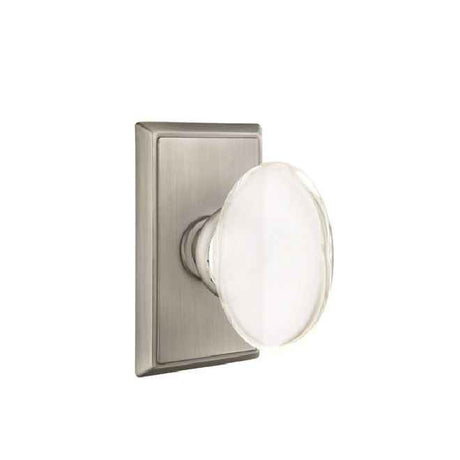 Emtek Glass Knob Dummy Pair with Rectangular Rose for 1-1/4" to 2" Door - Reversible in Pewter