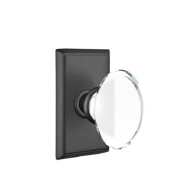 Emtek Glass Knob Dummy Pair with Rectangular Rose for 1-1/4" to 2" Door - Reversible in Flat Black