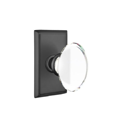 Emtek Glass Knob Dummy Pair with Rectangular Rose for 1-1/4" to 2" Door - Reversible in Flat Black