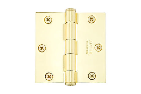 Emtek 96113US3 Pair of 3-1/2" x 3-1/2" Square Solid Brass Residential Duty Hinges Polished Brass Lifetime Finish
