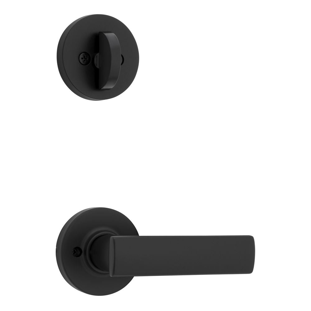 Kwikset Breton Handleset Trim with Round Rose in Matte Black