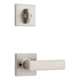 Kwikset Breton Handleset Trim with Square Rose in Satin Nickel