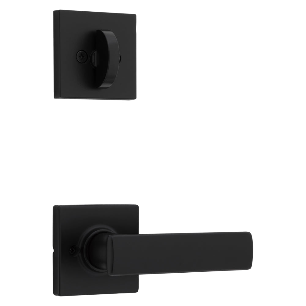 Kwikset Breton Handleset Trim with Square Rose in Matte Black