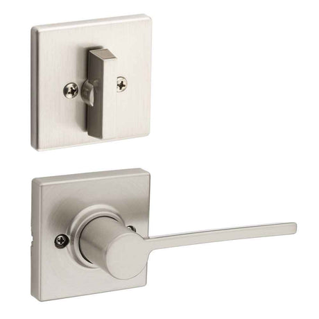 Kwikset Ladera Handleset Trim with Square Rose in Satin Nickel