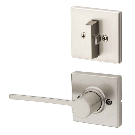 Kwikset Ladera Handleset Trim with Square Rose in Satin Nickel