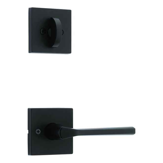 Kwikset Lisbon Handleset Trim with Square Rose in Matte Black