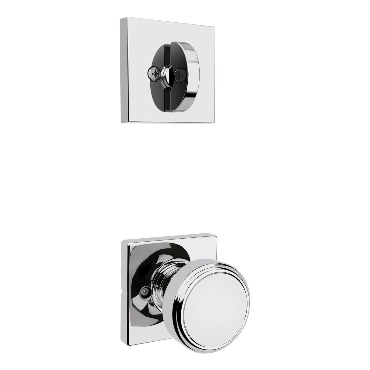 Kwikset Maven Handleset Trim with Square Rose in Bright Chrome