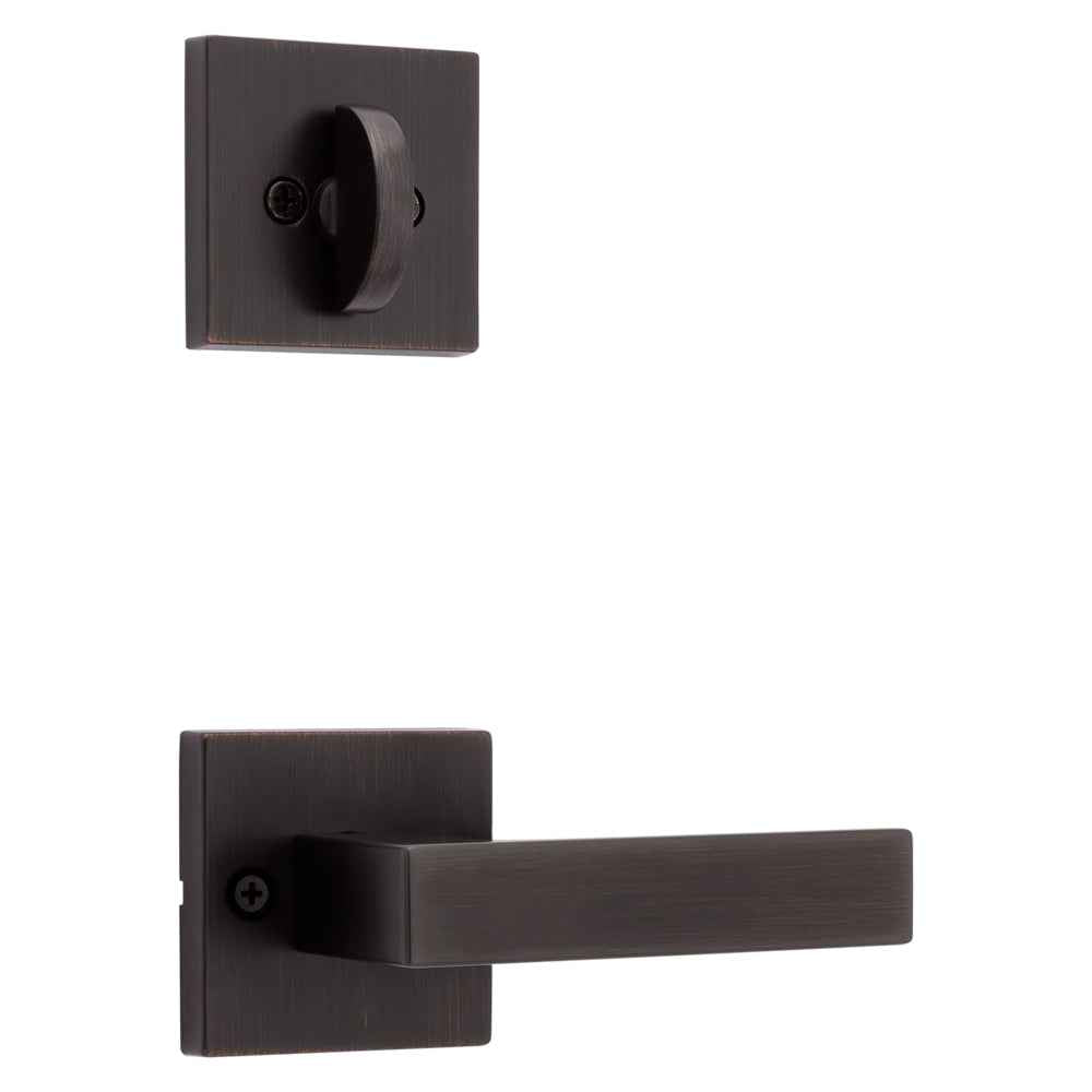 Kwikset Singapore Handleset Trim with Square Rose in Venetian Bronze