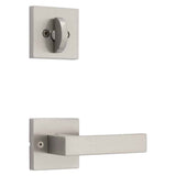 Kwikset Singapore Handleset Trim with Square Rose in Satin Nickel